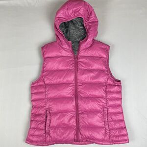 Peace Love Chill Down Puffer Vest Hood Women’s XL Bright Pink Gorpcore